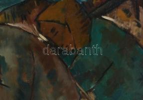 Abrudán Péter (1907-1979): Rönkhúzók. Olaj, karton, jelezve balra fent. Kétoldalas mű, hátoldala táj...