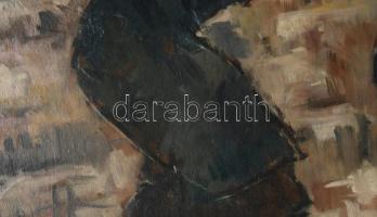 Abrudán Péter (1907-1979): Rönkhúzók. Olaj, karton, jelezve balra fent. Kétoldalas mű, hátoldala táj...