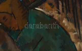 Abrudán Péter (1907-1979): Rönkhúzók. Olaj, karton, jelezve balra fent. Kétoldalas mű, hátoldala táj...