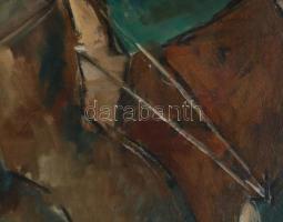 Abrudán Péter (1907-1979): Rönkhúzók. Olaj, karton, jelezve balra fent. Kétoldalas mű, hátoldala táj...