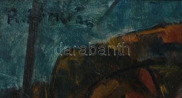 Abrudán Péter (1907-1979): Rönkhúzók. Olaj, karton, jelezve balra fent. Kétoldalas mű, hátoldala táj...