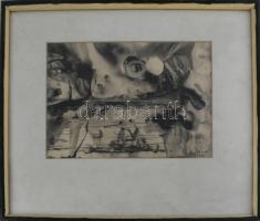 Vinkler László (1912-1980): Látomás. Tus, papír, jelzett. Üvegezett fakeretben. 19,5×29 cm