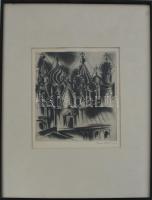 Gross-Bettelheim Jolán (1900-1972): Orosz templomtornyok. Hidegtű, papír, jelzett. Üvegezett keretbe...