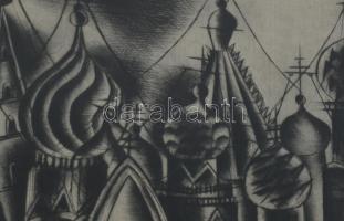 Gross-Bettelheim Jolán (1900-1972): Orosz templomtornyok. Hidegtű, papír, jelzett. Üvegezett keretbe...