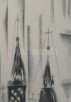 Gross-Bettelheim Jolán (1900-1972): Nagyvárosi látkép. Litográfia, papír, jelzett. Üvegezett fakeret...