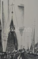 Gross-Bettelheim Jolán (1900-1972): Nagyvárosi látkép. Litográfia, papír, jelzett. Üvegezett fakeret...