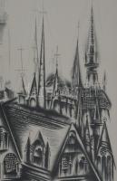 Gross-Bettelheim Jolán (1900-1972): Nagyvárosi látkép. Litográfia, papír, jelzett. Üvegezett fakeret...