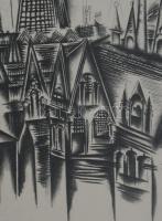 Gross-Bettelheim Jolán (1900-1972): Nagyvárosi látkép. Litográfia, papír, jelzett. Üvegezett fakeret...