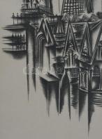 Gross-Bettelheim Jolán (1900-1972): Nagyvárosi látkép. Litográfia, papír, jelzett. Üvegezett fakeret...