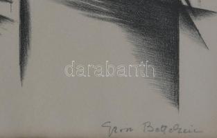 Gross-Bettelheim Jolán (1900-1972): Nagyvárosi látkép. Litográfia, papír, jelzett. Üvegezett fakeret...