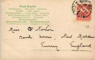 1904 Budapest, betűmontázs látképekkel este holdfényben. photo (felületi sérülés / surface damage)