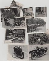 Motorokról készült fotók vegyes tétele, 12 db, közte kontakt másolatok, reprodukciós előhívás, pöndörödéssel, 9×12 és 4×6,5 cm közötti méretekben