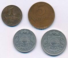 Lettország 1922. 5s bronz + 10s Ni + 20s Ni + 1932. 1s bronz T:XF Latvia 1922. 5 Santimi bronze + 10 Santimu Ni + 20 Santimu Ni + 1932. 1 Santims bronze C:XF
