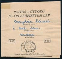 1952 Pajtás előfizetési lap 12 db 3 féle Épületek bélyeggel / Pioneer periodical subscription form with 12 stamps