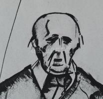 Neuberger István (1953-): Popejka Károly, 2006 körül. Tus, toll, papír. Jelzett. 42x30 cm