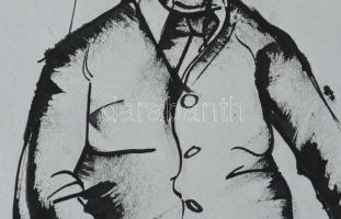 Neuberger István (1953-): Popejka Károly, 2006 körül. Tus, toll, papír. Jelzett. 42x30 cm