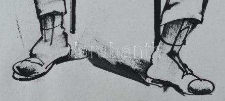 Neuberger István (1953-): Popejka Károly, 2006 körül. Tus, toll, papír. Jelzett. 42x30 cm