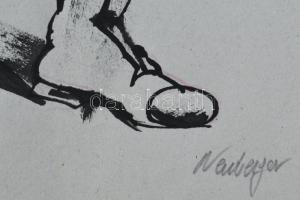 Neuberger István (1953-): Popejka Károly, 2006 körül. Tus, toll, papír. Jelzett. 42x30 cm