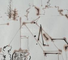 Neuberger István (1953-): Házvégek, 2003. Tus, toll, papír. Jelzett. 30x42 cm