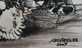 Neuberger István (1953-): Házvégek, 2003. Tus, toll, papír. Jelzett. 30x42 cm