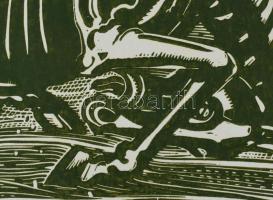 Neuberger István (1953-): Csökönyös ló, 2002. Linómetszet, papír. Jelzett. Művészpéldány EA 6/10 szá...