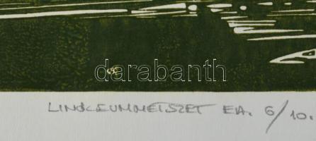 Neuberger István (1953-): Csökönyös ló, 2002. Linómetszet, papír. Jelzett. Művészpéldány EA 6/10 szá...