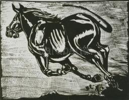 Neuberger István (1953-): Vágta, 2002. Linómetszet, papír. Jelzett. Művészpéldány EA 6/10 számozással. 30x40 cm