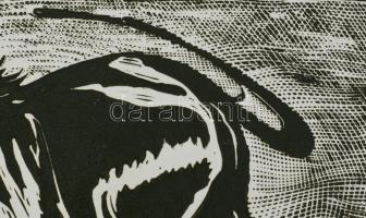 Neuberger István (1953-): Vágta, 2002. Linómetszet, papír. Jelzett. Művészpéldány EA 6/10 számozássa...