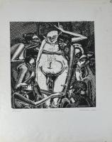 Neuberger István (1953-): Viktória, 1988. Linómetszet, papír. Jelzett. II/10 számozással. Párdarabja...