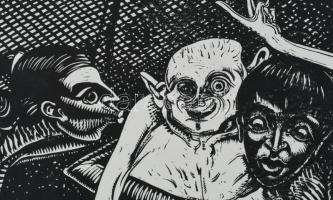 Neuberger István (1953-): Viktória, 1988. Linómetszet, papír. Jelzett. II/10 számozással. Párdarabja...