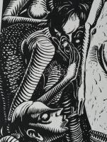 Neuberger István (1953-): Viktória, 1988. Linómetszet, papír. Jelzett. II/10 számozással. Párdarabja...