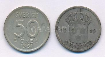 Svédország 1919W-1961TS 50ö billon (2xklf) T:XF,VF patina Sweden 1919W-1961TS 50 Öre billon (2xdiff) C:XF,VF patina Krause KM#788, KM#825