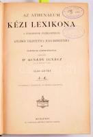 Acsády Ignác (szerk.): Az Athenaeum kézi lexikona. A tudományok encziklopédiája, különös tekintettel Magyarországra. I-II. köt. [Teljes.] Bp., [1892-1893], Athenaeum, VIII+999+[1] p.; VIII p.+ 1001-1904 p. Oldalszámozáson kívül számos fekete-fehér és színes képtáblával, térképekkel. Kiadói aranyozott gerincű félbőr-kötés, viseltes, sérült gerinccel, a II. kötetben több kijáró lappal.