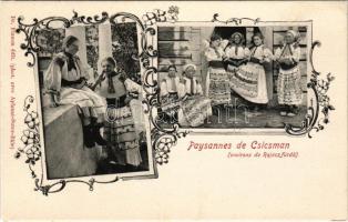 Csicsmány, Cicmany; Paysannes. Dr. Flamm édit. / hölgyek népviseletben / ladies in folk costume. Art Nouveau, floral (EK)