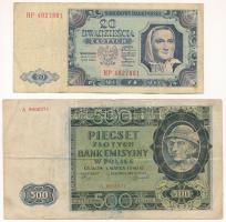 Lengyelország 1940. 500Zl + 1948. 20Zl T:F-VG Poland 1940. 500 Złotych + 1948. 20 Złotych C:F-VG Krause P#98, P#137