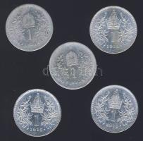 Ausztria 1893.,1894. 1K Ag T:3 + 1915. 1K Ag T:3/2 + 1916. 1K Ag (2x) T:2+/3+ összesen 5db