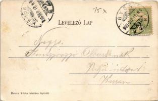 1905 Győr, Arany János utca, tehervagonok, vasút. Berecz Viktor kiadása