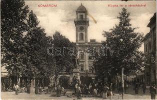 1910 Komárom, Komárno; Klapka tér a városházával, piac, üzletek. L. H. Pannonia 131. / square, town hall, market, shops (fl)