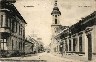 1914 Komárom, Komárno; Jókai Mór utca, templom, Szloboda János üzlete. L. H. Pannonia / street view, church, shops + "K. k. Landsturm-Bataillon No. 51. 1. Kompagnie" (fa)
