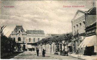 1906 Komárom, Komárno; Baross utca, Maitz Rezső Vigadó étterme, Krausz Samu üzlete. Freisinger Mór kiadása / street view with restaurant and shops (fl)