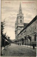 1911 Komárom, Komárno; Nádor utca, templom. Freisinger Mór kiadása / street view, church (apró szakadás / tiny tear)