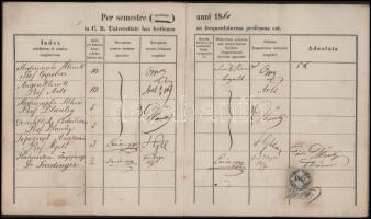 1857-1863 Bécsi Egyetem orvostudományi karának leckekönyve, benne számos neves orvos és egyetemi tan...