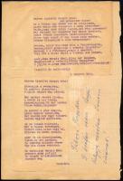 Tábori Piroska (1892-1947) költő, ifjúsági író, műfordító 2 db gépelt, Altai (Altay) Margit (Altai Rezsőné, Gomperz Margit) (1881-1972) ifjúsági író részére írt, tréfás verse, papírlapra ragasztva