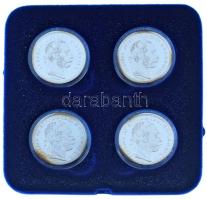 DN "Ferenc József ezüst forintjai" sorozat: 1868KB 1Ft ezüstözött Cu-Zn "Angyalos címer" utánveret + 1870KB 1Ft ezüstözött Cu-Zn "Nagycímer" utánveret + 1882KB 1Ft ezüstözött Cu-Zn "Barokk címer" + 1890KB 1Ft ezüstözött Cu-Zn "Fiumei címer", mindegyik U.P. jelzéssel, kapszulában, eredeti dísztokban (20g/32mm) T:PP, kis patina