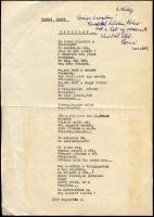 1969 Várnai Zseni (szül. Weisz Eugénia) (1890-1981) József Attila-díjas költő Végtelen, illetve Tóparti dal c. verseinek gépelt kéziratai (2 db), az egyiken Altai (Altay) Margit (Altai Rezsőné, Gomperz Margit) (1881-1972) ifjúsági író részére szóló, saját kezű dedikációjával