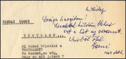 1969 Várnai Zseni (szül. Weisz Eugénia) (1890-1981) József Attila-díjas költő Végtelen, illetve Tópa...