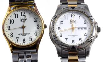 2 darab Q&amp;Q karóra, fém szíjjal, működnek, egyiken naptárkijelzéssel