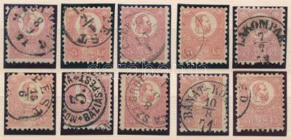 1871 Kőnyomat 5kr 10 db bélyeg szín- és típusváltozatokkal (min. 150.000)