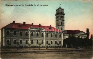 1915 Kunmadaras, Református templom és fiúiskola (ragasztónyom / glue marks)