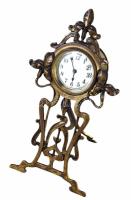 Szecessziós asztali óra, mechanikus szerkezettel, működik, kopásnyomokkal, m: 22 cm
